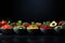 Healthy eating concept. Fresh vegetable salad in bowl on black background, Bowls of healthy food on Black background. Healthy