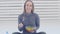 Healthy eating concept. Young Fit woman eating healthy salad after workout