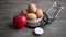 Healthy eating by eggs with stethoscope