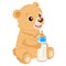 Healthy Eating For A Healthy. Cute Teddy Bear With Feeding Bottle.