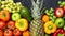 Healthy eating ingredients: fresh vegetables, fruits and superfood. Nutrition, diet, vegan food.