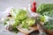 Healthy eating: lettuce, garlic, green peas and tarragon