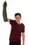 Healthy eating smiling teenager boy with zucchini