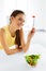 Healthy Eating. Vegetarian Woman Eating Salad. Food, Lifestyle,