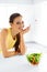 Healthy Eating. Vegetarian Woman Eating Salad. Food, Lifestyle,