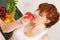 Healthy eating - woman with apple