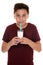 Healthy eating young teenager boy drinking milk