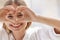 Healthy Eyes And Vision. Woman Holding Heart Shaped Hands Near Eyes