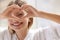 Healthy Eyes And Vision. Woman Holding Heart Shaped Hands Near Eyes