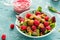 Healthy Falafel with Salad and Fresh Fruits in Colorful Bowl