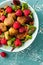 Healthy Falafel with Salad and Fresh Fruits in Colorful Bowl