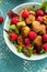 Healthy Falafel with Salad and Fresh Fruits in Colorful Bowl