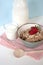 Healthy fast breakfast, oat meal with milk and strawberry. Morning food.
