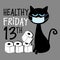 Healthy Firday 13th - cute black cat in face mask.