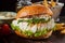 Healthy fish burger with mayonnaise
