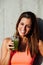 Healthy fitness woman drinking detox smoothie