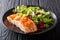 Healthy food: Baked salmon fillet with shrimp and fresh lettuce