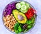 Healthy food buddha bowl salad with chickpeas and avocado