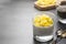 Healthy food. Chia seed pudding with pineapple. Copy space