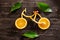 Healthy food concept of bicycle in detail made of fresh fruits f