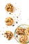 Healthy food concept Homemade Trail Mix organic Whole grains Energy cookies on white background with copy space