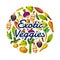 Healthy food, exotic dieting veggies round icon