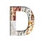 Healthy food font. The letter D is cut from white paper on the background of healthy food from different cereals. Set of