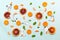 Healthy food fruits pattern with orange mandarin cloves, green m