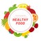 Healthy food. Fruits sketch menu. Round Frame. Color circle. Fresh apple, orange, lemon, pineapple, cherry, strawberry, kiwi,