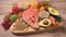 Healthy food in heart and cholesterol diet concept on vintage boards