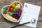 Healthy food in heart stethoscope and medical prescription diet and medicine concept