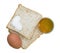 Healthy food includes whole wheat sliced bread ,honey,yogurt and egg on isolated white background