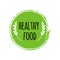 Healthy food logo. Green circle brush. Vegan badge