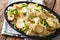 Healthy food: pasta with oyster mushrooms, cheese and vegetables