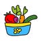 Healthy food with Salad ingredients. Vegetable set with plates in doodle style. Vector design illustartion.