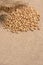 Healthy food. Scattered buckwheat grains. Brown background