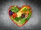 Healthy food selection clean eating for heart life cholesterol diet health concept Fresh salad fruit and green vegetables mixed