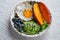 Healthy Food Sweet Potato Fried Egg Avocado Blueberry and Salad