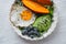 Healthy Food Sweet Potato Fried Egg Avocado Blueberry and Salad