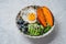 Healthy Food Sweet Potato Fried Egg Avocado Blueberry and Salad