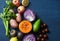 Healthy food vegetables background. Pumpkin, red cabbage, avocado, red onions, kumato tomatoes, celery, apples, potatoes, beets on