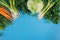 Healthy food. Vegetables on blue background. Top view