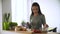 Healthy Food. Woman Cooking Fresh Vegetable Salad At Kitchen