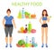 Healthy Food Woman and Meal Vector Illustration
