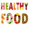 Healthy food word text in capital letters on white