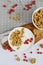 Healthy Fresh Breakfast Yogurt with Granola White Background