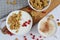 Healthy Fresh Breakfast Yogurt with Granola White Background