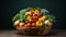 Healthy of Fresh Vegetables a farmer a basket of freshly harvested vegetables.The vibrant assortment of broccoli, tomatoes, and