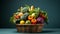 Healthy of Fresh Vegetables a farmer a basket of freshly harvested vegetables.The vibrant assortment of broccoli, tomatoes, and