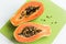 Healthy freshly cut in half papaya